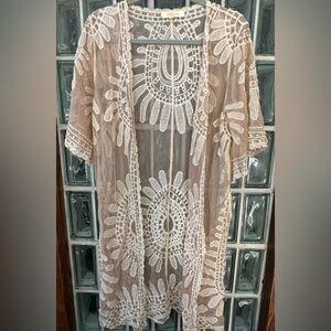 Rebellion Sheer Lace Cardigan with White Embroidery